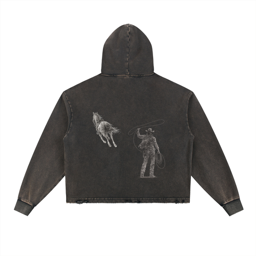 For all-Vintage Washed Frayed-Hem Hoodie